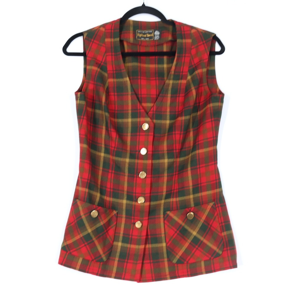 Highland Queen Plaid Wool Vest Women S Red Tartan Button Front Twee Holiday